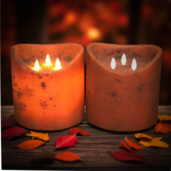 6x6 3 Wick Moving Flame Pumpkin Scented Flameless Pillar - Image 3