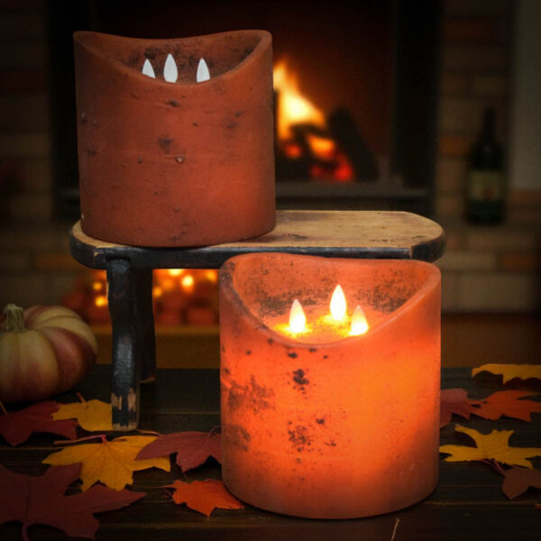 6x6 3 Wick Moving Flame Pumpkin Scented Flameless Pillar - Image 2