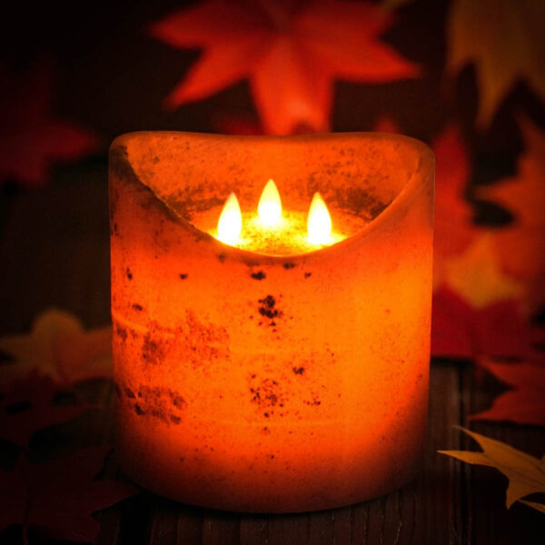6x6 3 Wick Moving Flame Pumpkin Scented Flameless Pillar - Image 8