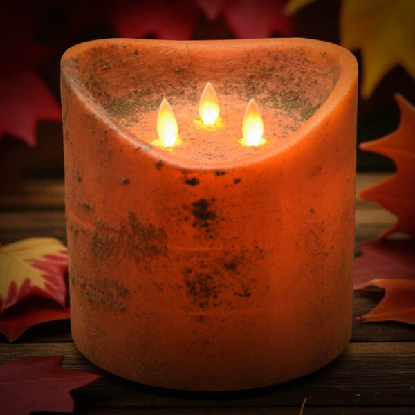 6x6 3 Wick Moving Flame Pumpkin Scented Flameless Pillar - Image 7