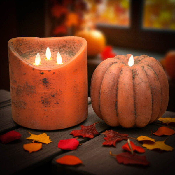 6x6 3 Wick Moving Flame Pumpkin Scented Flameless Pillar - Image 6