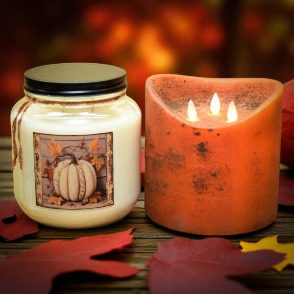 6x6 3 Wick Moving Flame Pumpkin Scented Flameless Pillar - Image 5