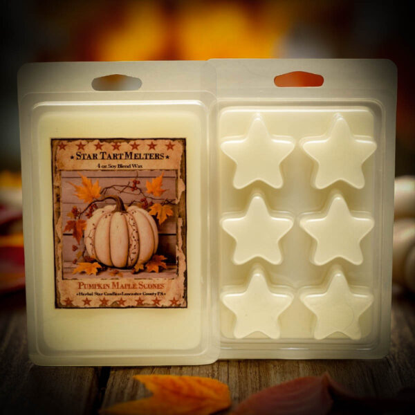 Pumpkin Maple Scones 4 oz star-shaped wax tarts in kraft bag with primitive label