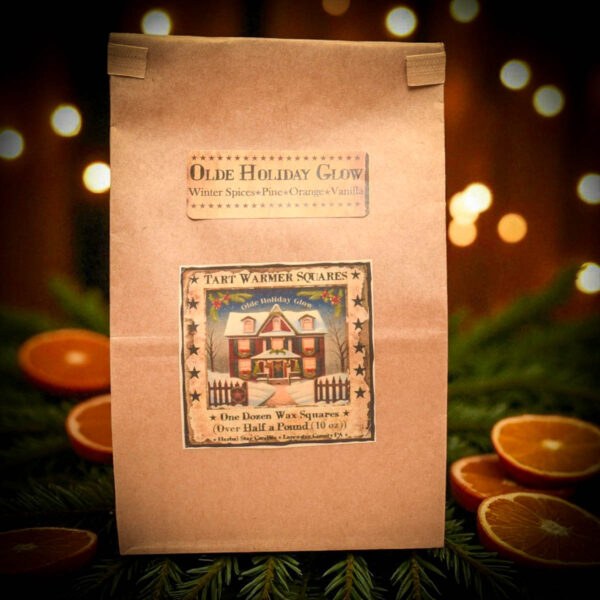 Olde Holiday Glow tart bag with Cinnamon, Vanilla, Orange, Clove & Pine fragrance”