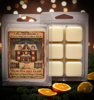 Wax melts in 2.4 oz pack – Olde Holiday Glow fragrance of Cinnamon, Vanilla, Orange, Clove & Pine