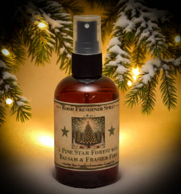 “Pine Star Forest Room Spray – 4 oz amber bottle with Balsam and Frasier Fir scent by Herbal Star Candles”