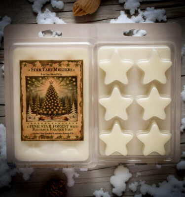 “Pine Star Forest Star Tarts – 4 oz star-shaped soy blend wax melts with Balsam and Frasier Fir scent by Herbal Star Candles”