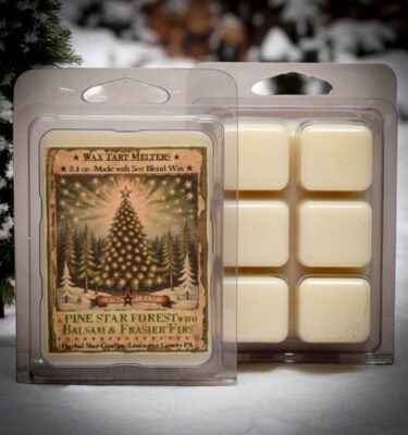 “Pine Star Forest Wax Tarts – Mini Clamshell Soy Blend with Balsam and Frasier Fir scent by Herbal Star Candles”