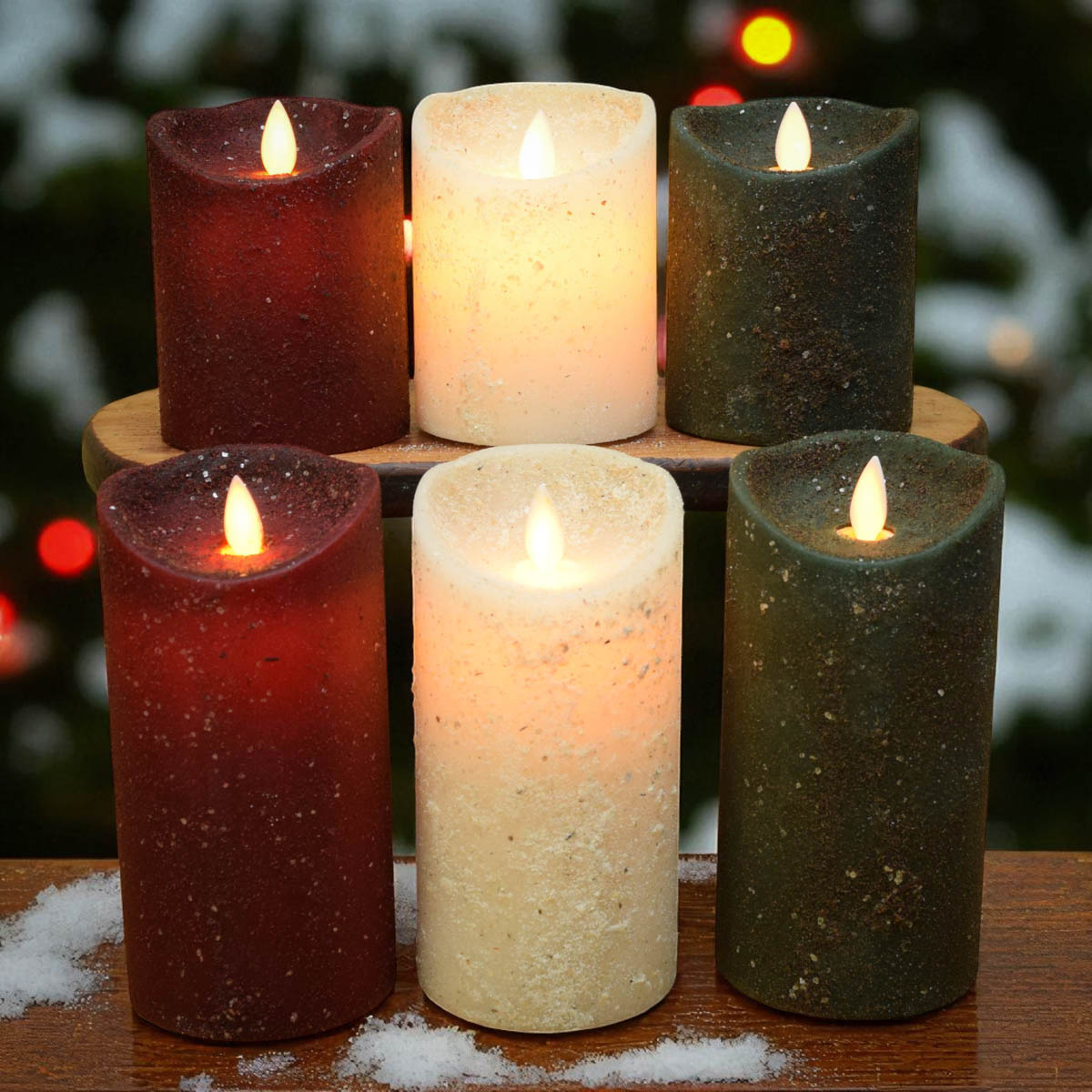 Green Pine Scented 3x4 Moving Flame Pillar Candle - Image 2