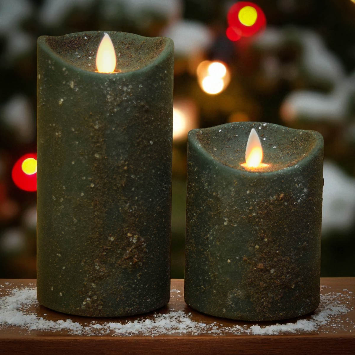 Green Pine Scented 3x4 Moving Flame Pillar Candle - Image 3