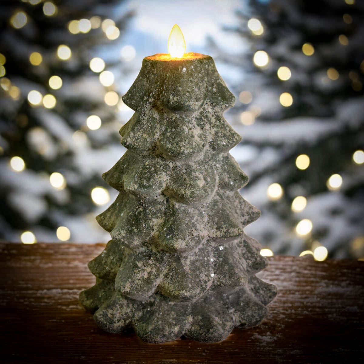 Snow Covered Christmas Tree Moving Flame LED Candle - Image 5