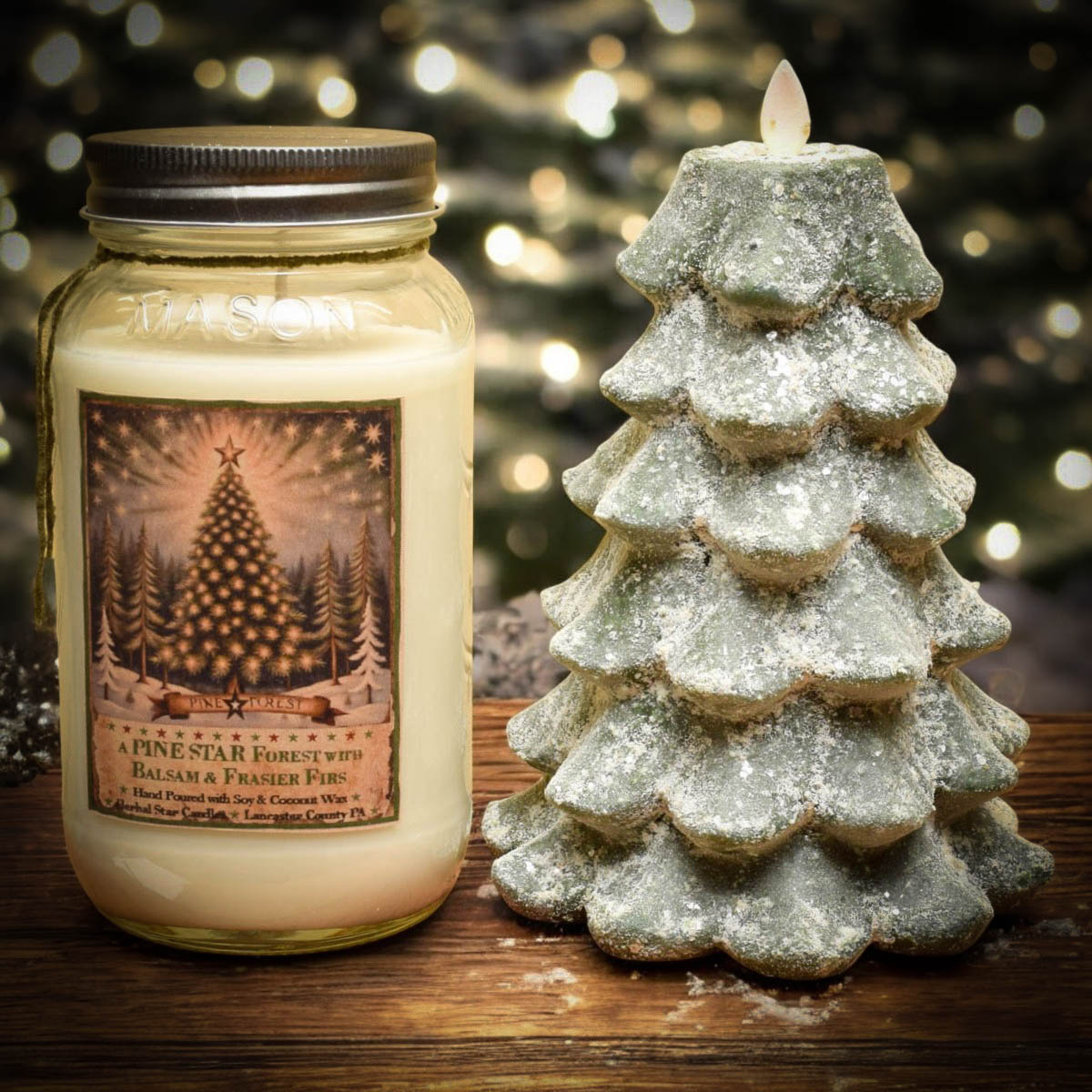 Snow Covered Christmas Tree Moving Flame LED Candle - Image 2