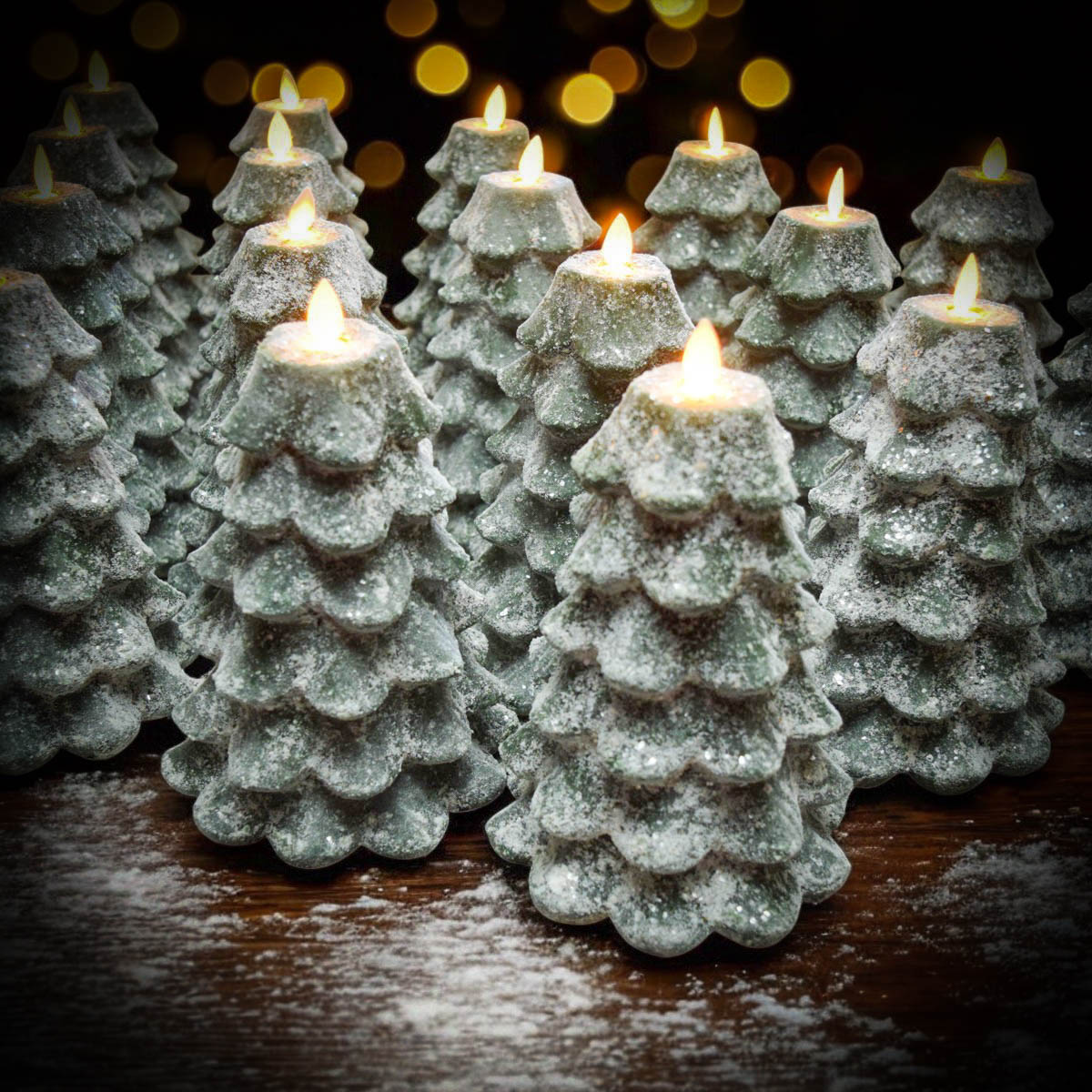 Snow Covered Christmas Tree Moving Flame LED Candle - Image 4