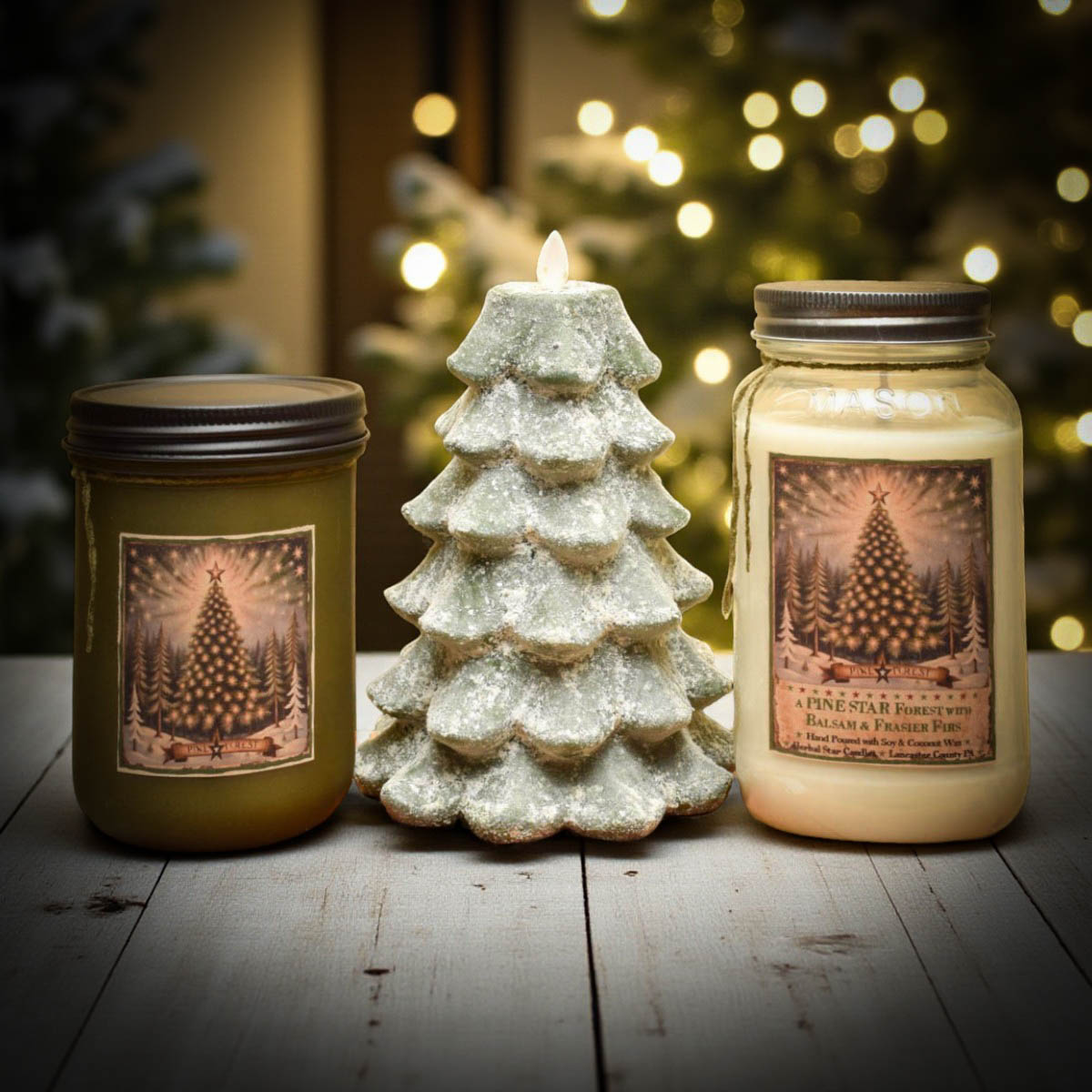 Snow Covered Christmas Tree Moving Flame LED Candle - Image 3