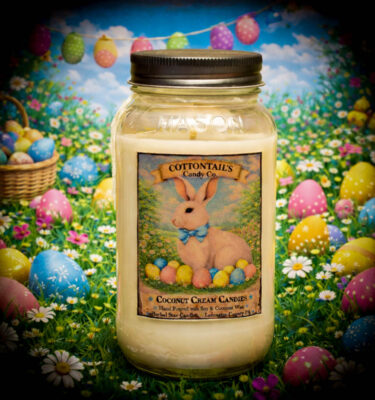 Coconut Cream Candies 24 oz jar candle by Herbal Star Candles – creamy coconut vanilla bakery fragrance