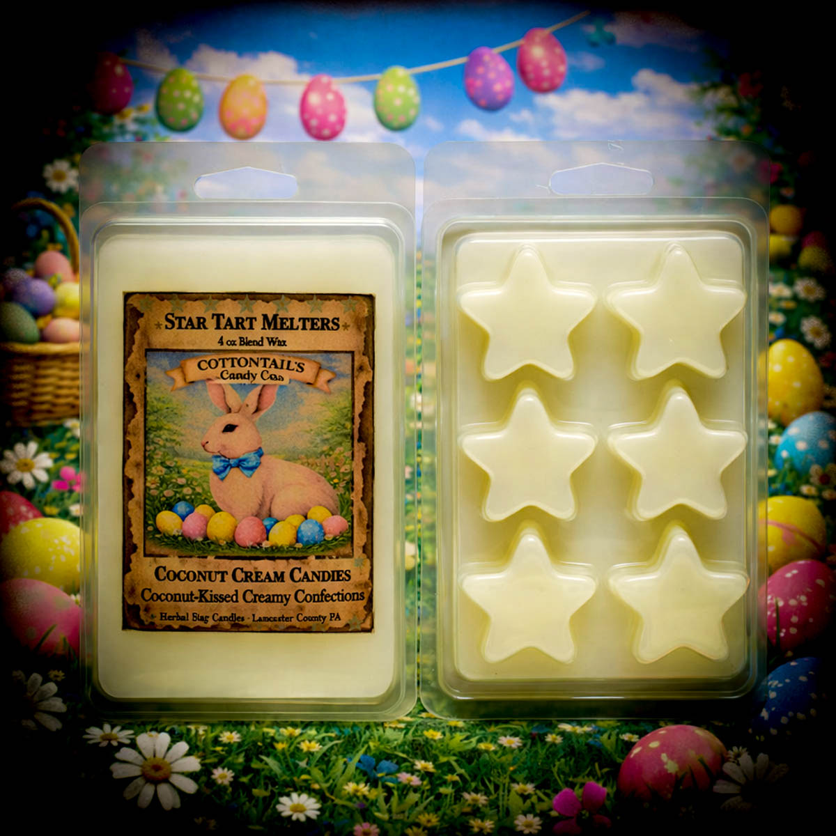 Coconut Cream Candies star tart melts by Herbal Star Candles – creamy coconut vanilla bakery fragrance