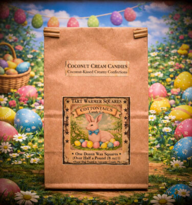 Coconut Cream Candies bag of wax tart squares by Herbal Star Candles – creamy coconut vanilla bakery fragrance