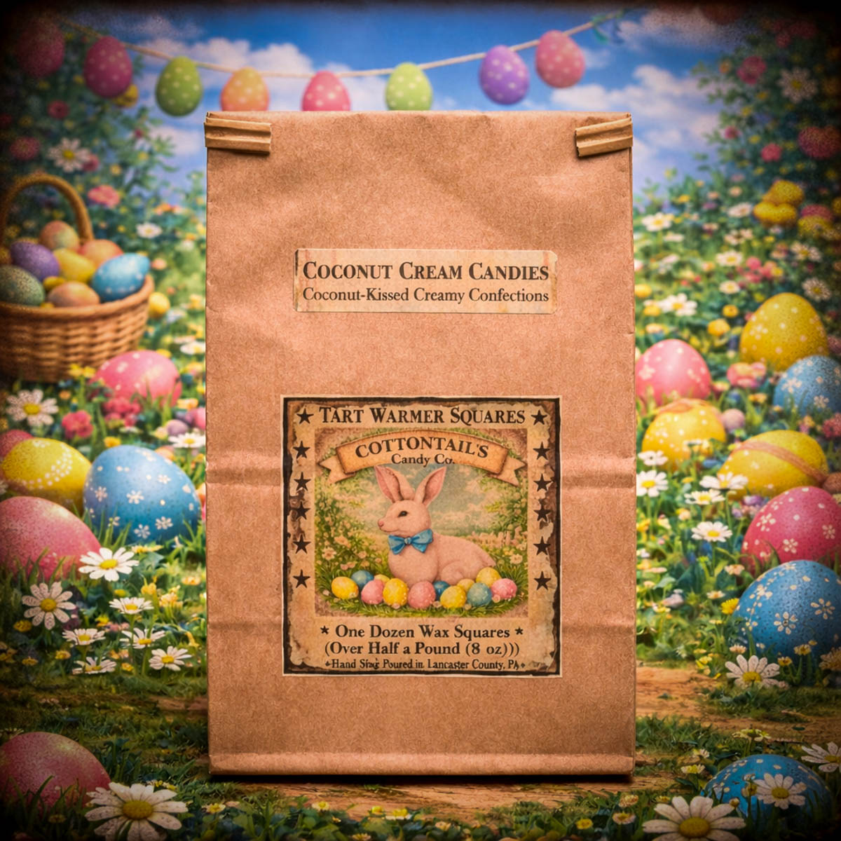 Coconut Cream Candies bag of wax tart squares by Herbal Star Candles – creamy coconut vanilla bakery fragrance