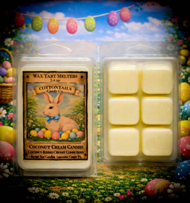 Coconut Cream Candies mini wax tart melts by Herbal Star Candles – creamy coconut vanilla bakery fragrance