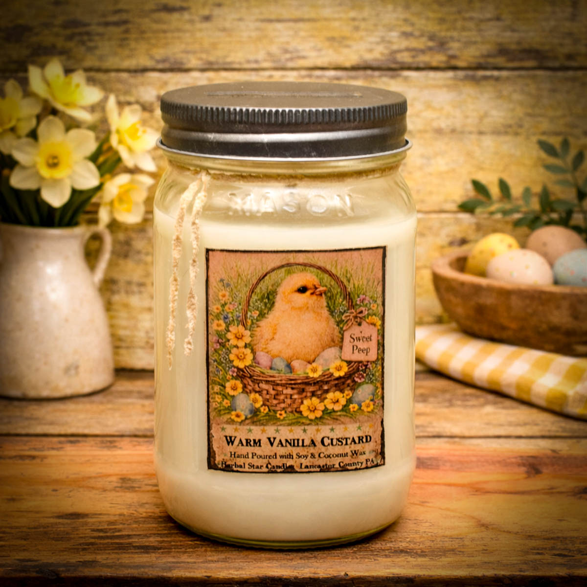 Sweet Peep 16 oz warm vanilla custard mason jar candle