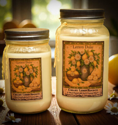 Lemon Daisy home fragrance collection with bakery-style lemon biscotti scent