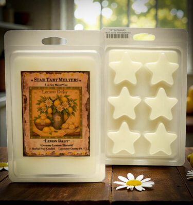 Lemon Daisy star tart melting in a wax warmer, bakery lemon scent
