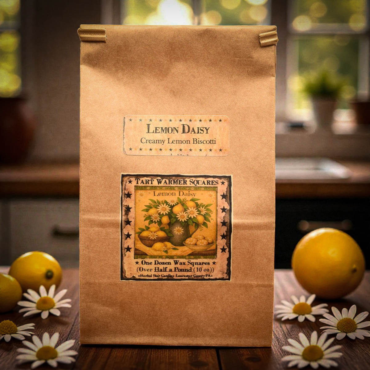 Lemon Daisy wax tarts 10 oz bag with creamy lemon biscotti scent