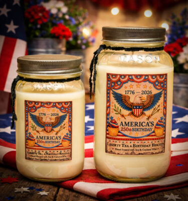 Liberty Tea and Birthday Biscuits candles Americana eagle design patriotic candle collection