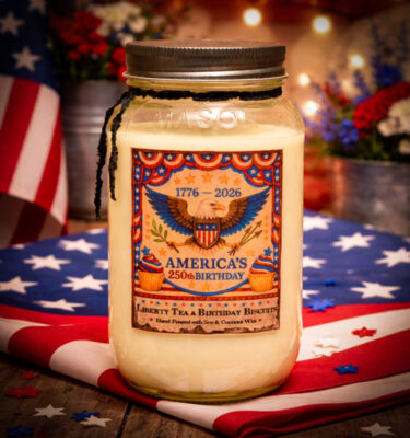 Liberty Tea and Birthday Biscuits 24 oz patriotic eagle candle jar