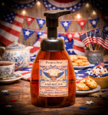Liberty Tea and Birthday Biscuits foaming hand soap 8 oz patriotic eagle label