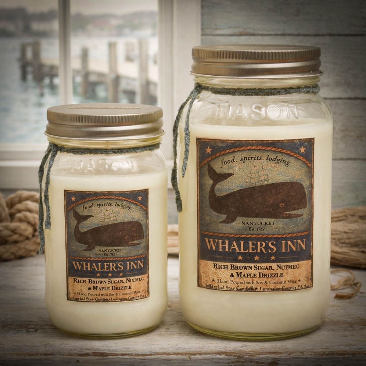 Whaler’s Inn candle collection mason jars coastal style