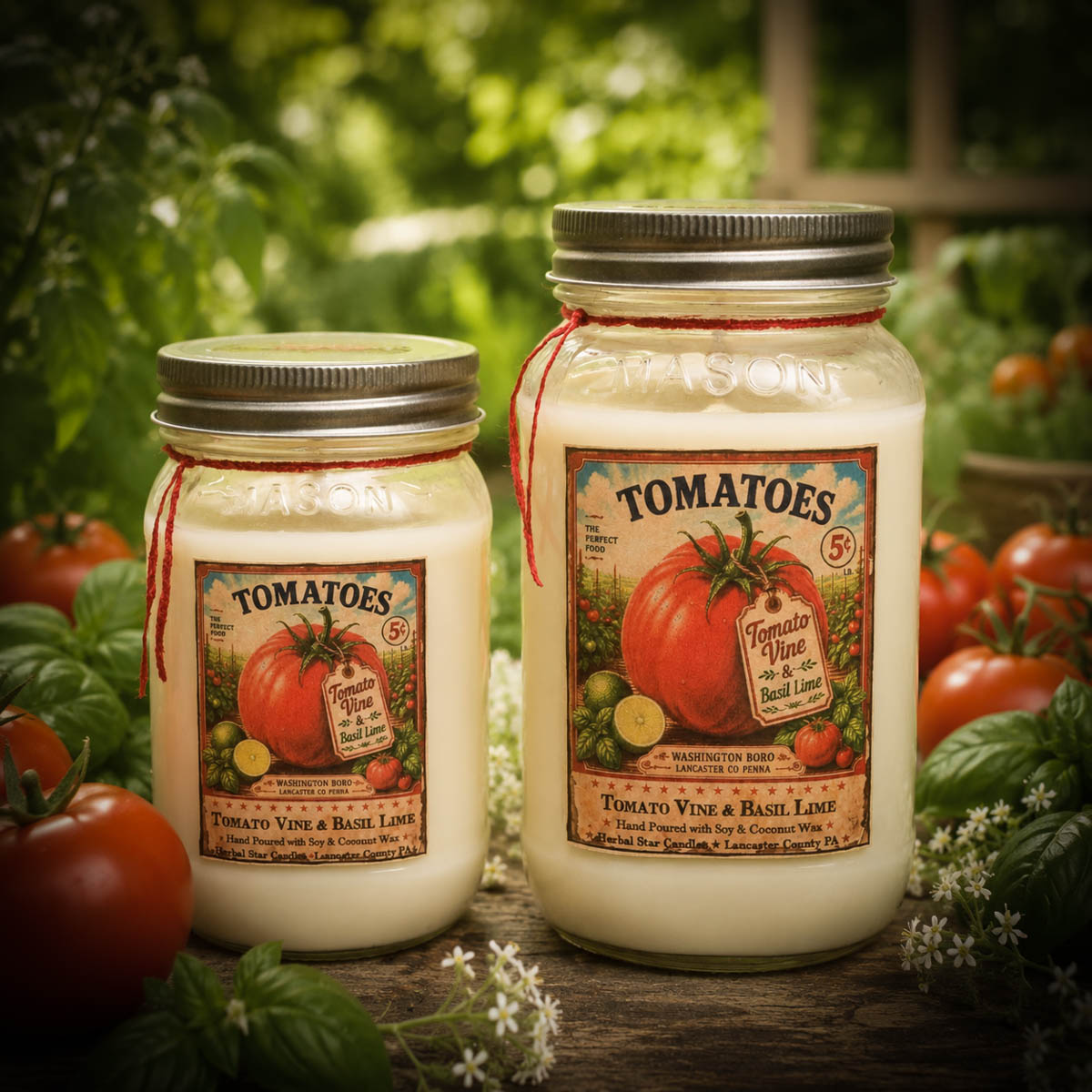 Tomato Vine and Basil Lime products with fresh tomato vine, basil, and lime fragrance
