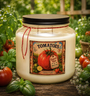 Tomato Vine Mason Jar Candle 64 oz garden background
