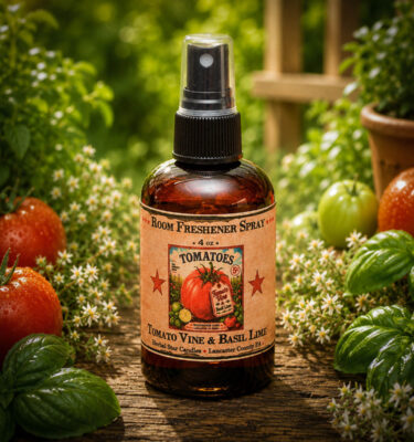 Tomato Vine Room Spray with fresh basil, tomatoes, and garden-inspired fragrance