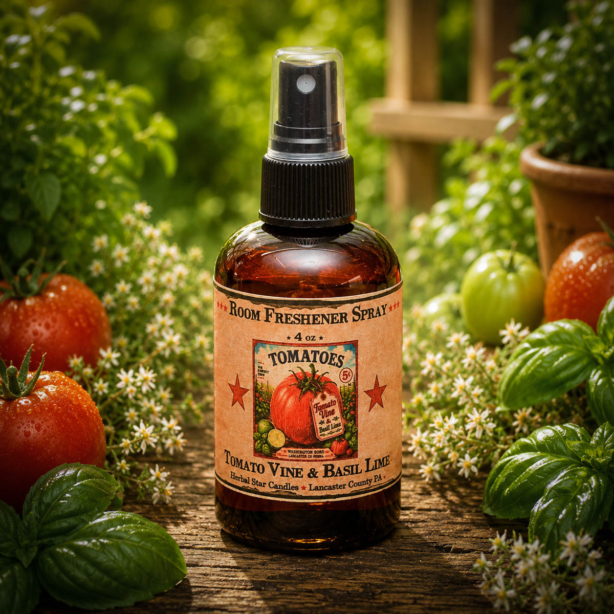 Tomato Vine Room Spray with fresh basil, tomatoes, and garden-inspired fragrance