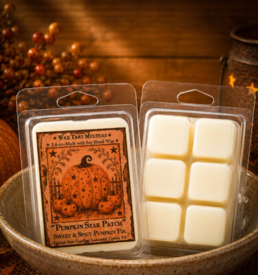 Pumpkin Star Patch mini wax tarts in a 2.4 oz clamshell package with a sweet pumpkin pie scent